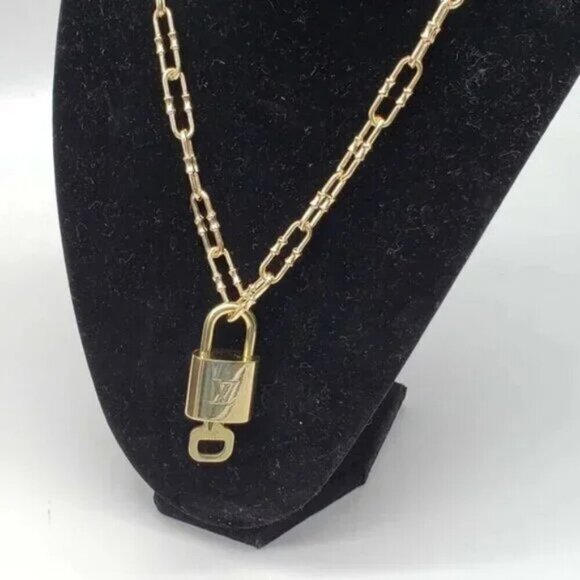 Authentic Louis Vuitton Lock and Key Gold Color with Gold Plated Chain Necklace - Picture 8 of 11